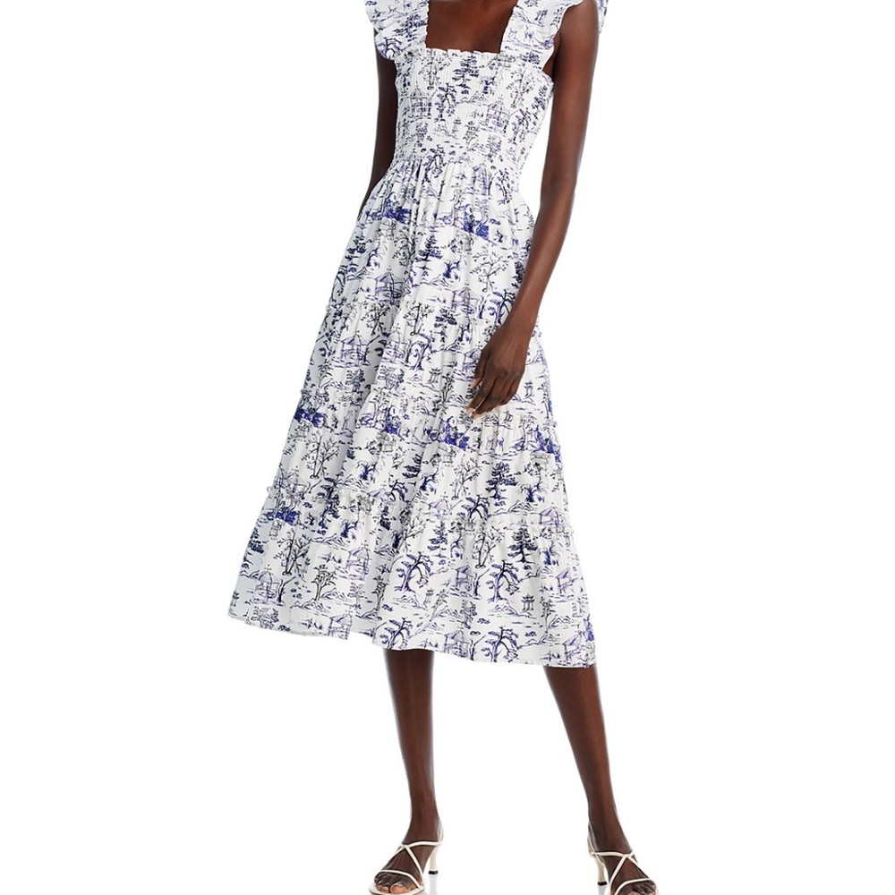 Aqua Blue and White Smocked Dress